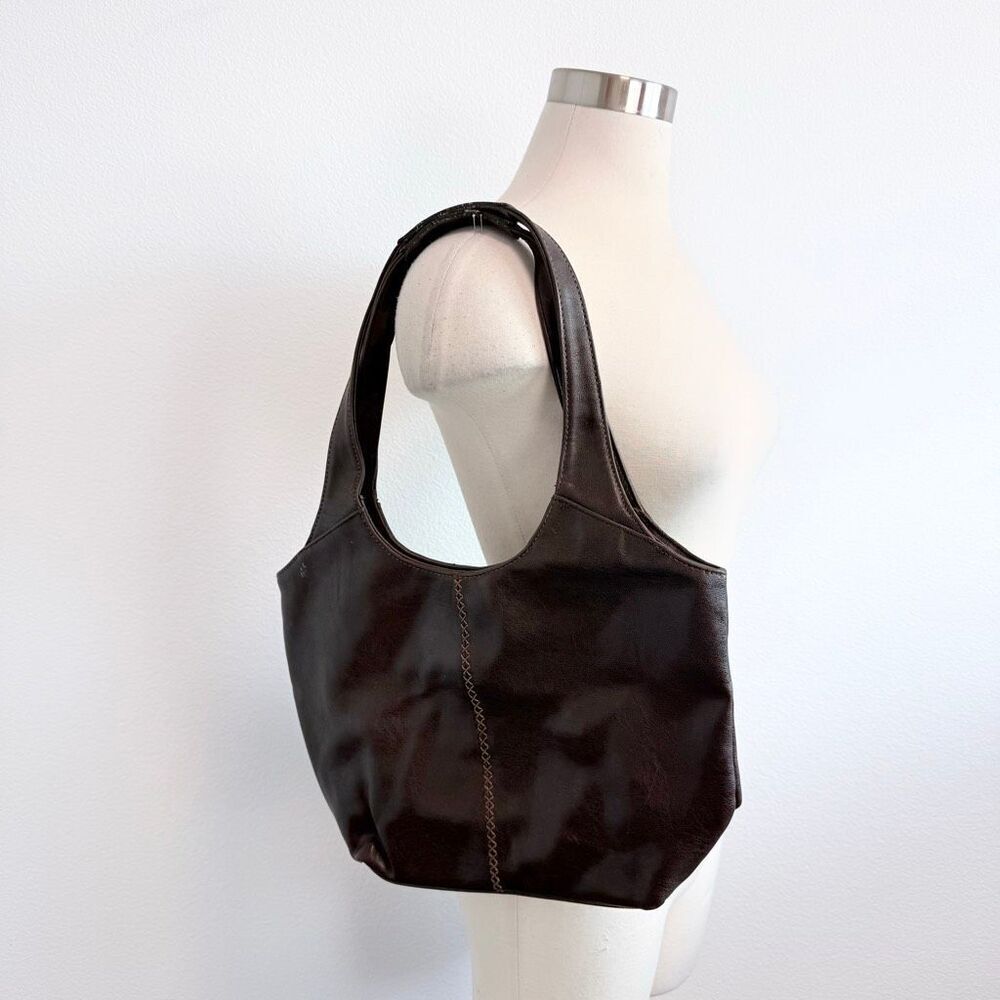 Brown Leather Y2K Shoulder Bag Purse Snap Whipstitch Basic